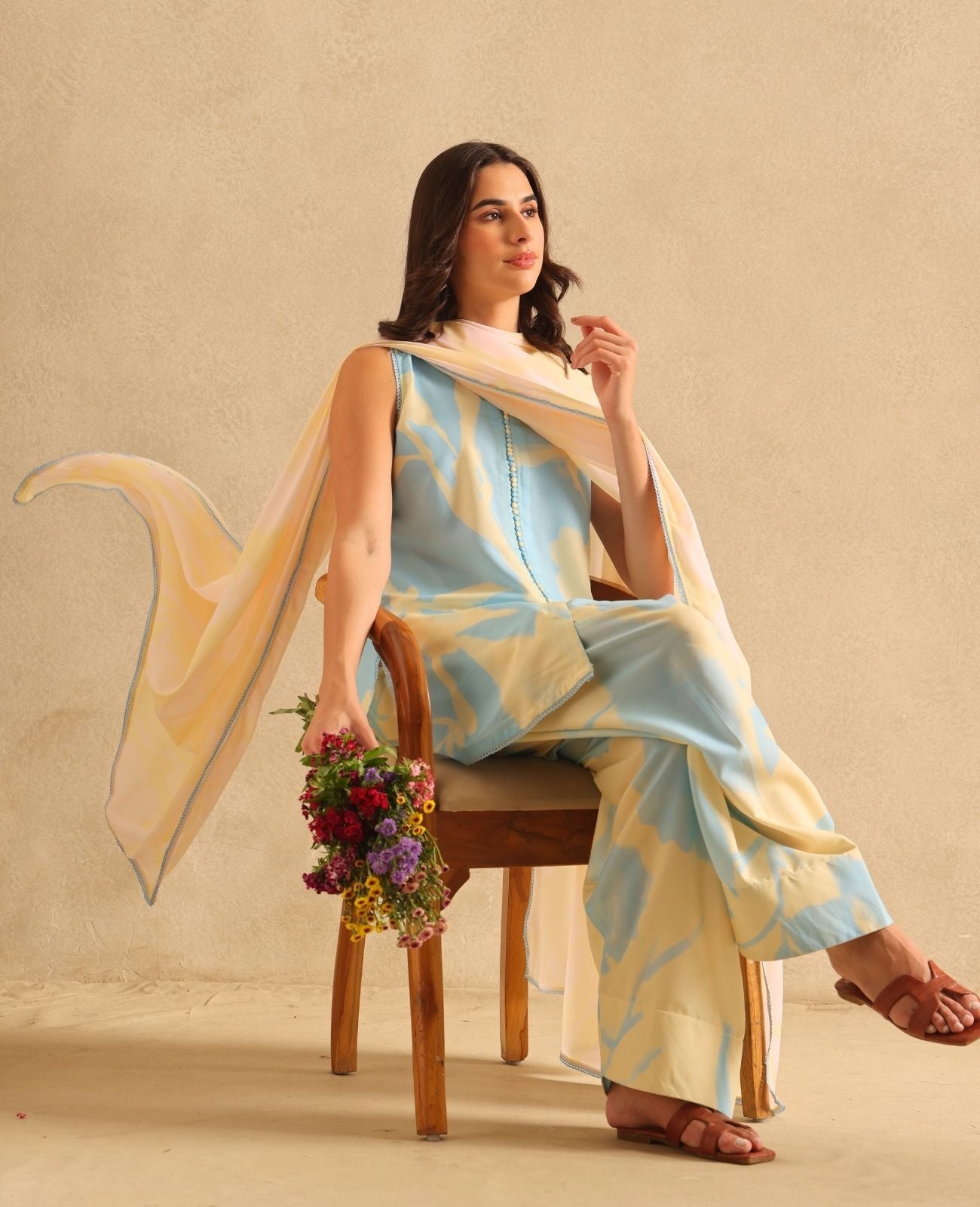 Lime Cream Kurta Set