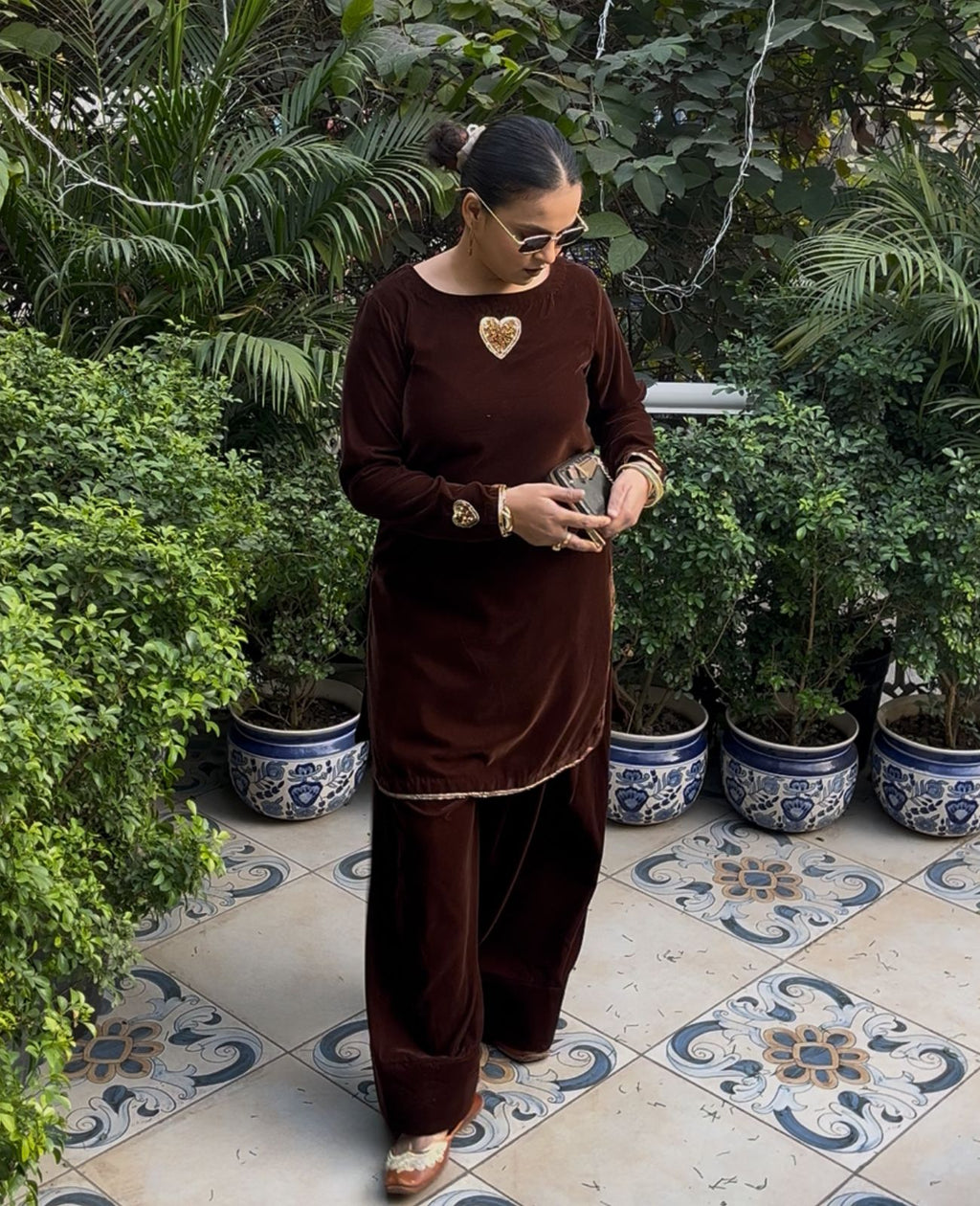 Cocoa Heart Velvet Farshi Salwar Suit Set