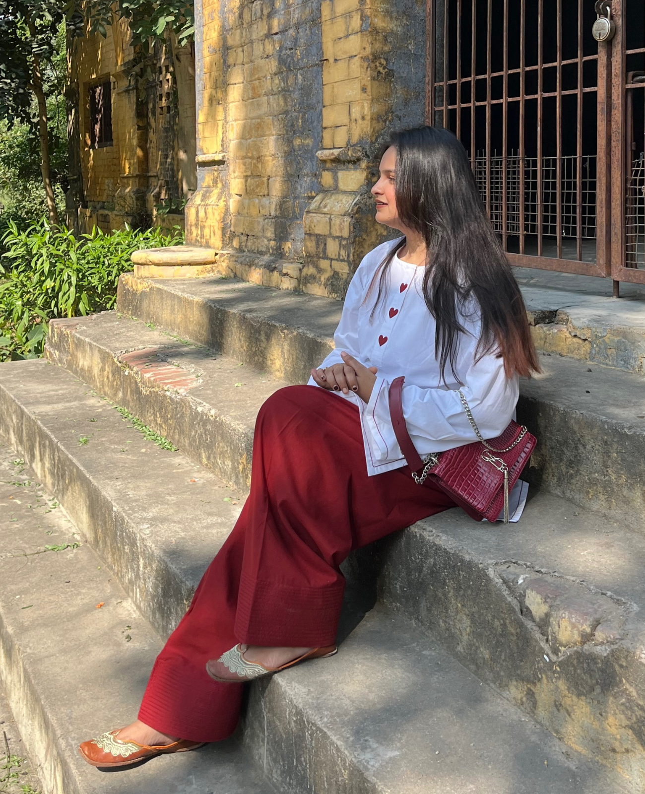 Lover Girl - White Everyday Kurta with Red Heart Yoke Detail