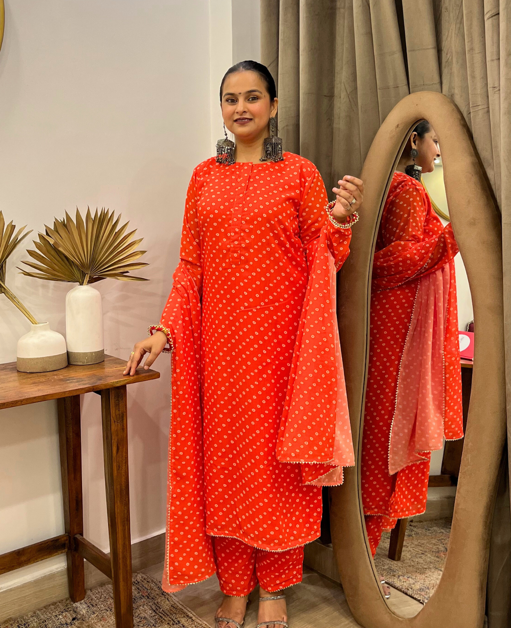 Orange Bandhani Breeze Georgette Straight Suit Set – 3 Piece Set