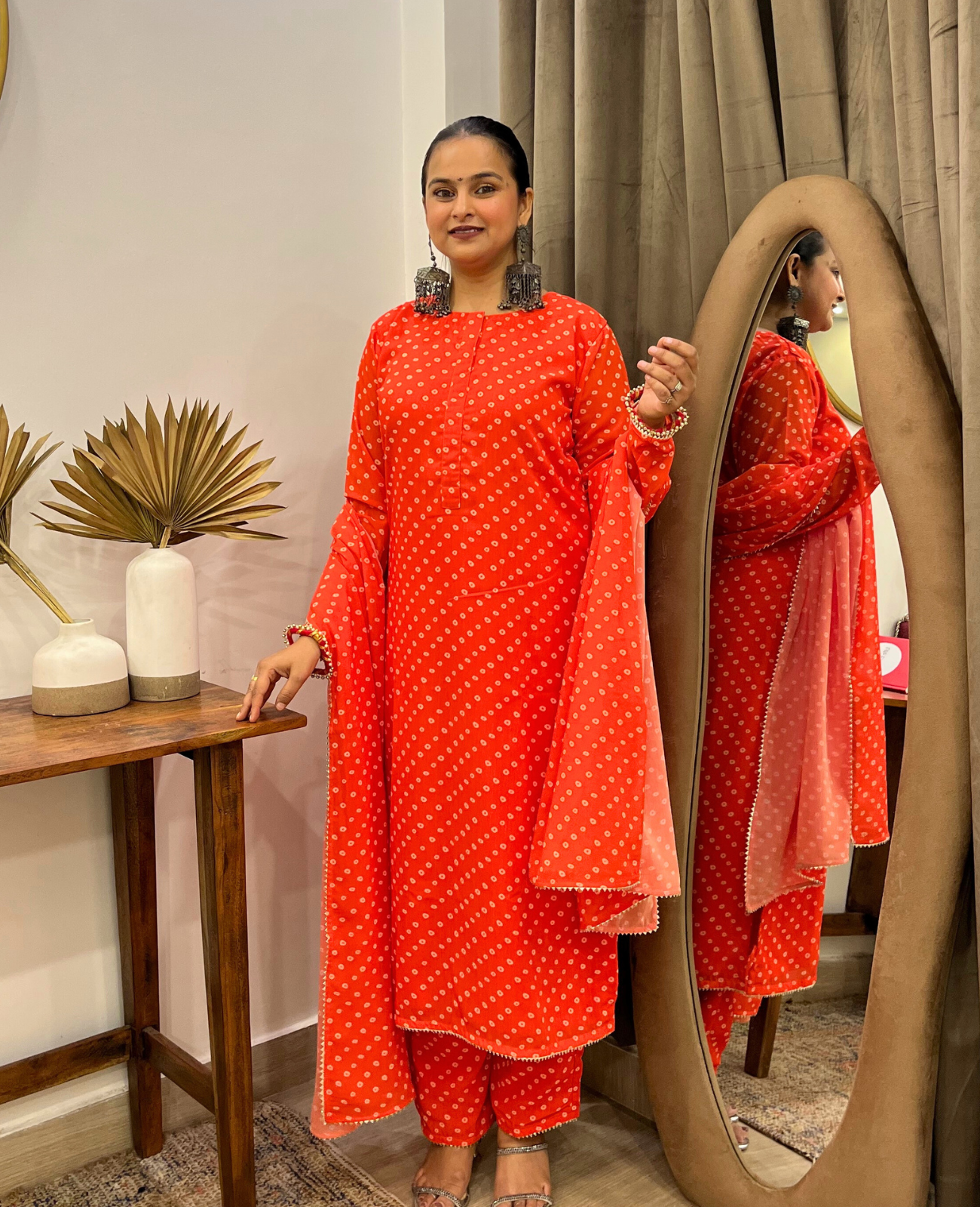 Orange Bandhani Breeze Georgette Straight Suit Set – 3 Piece Set