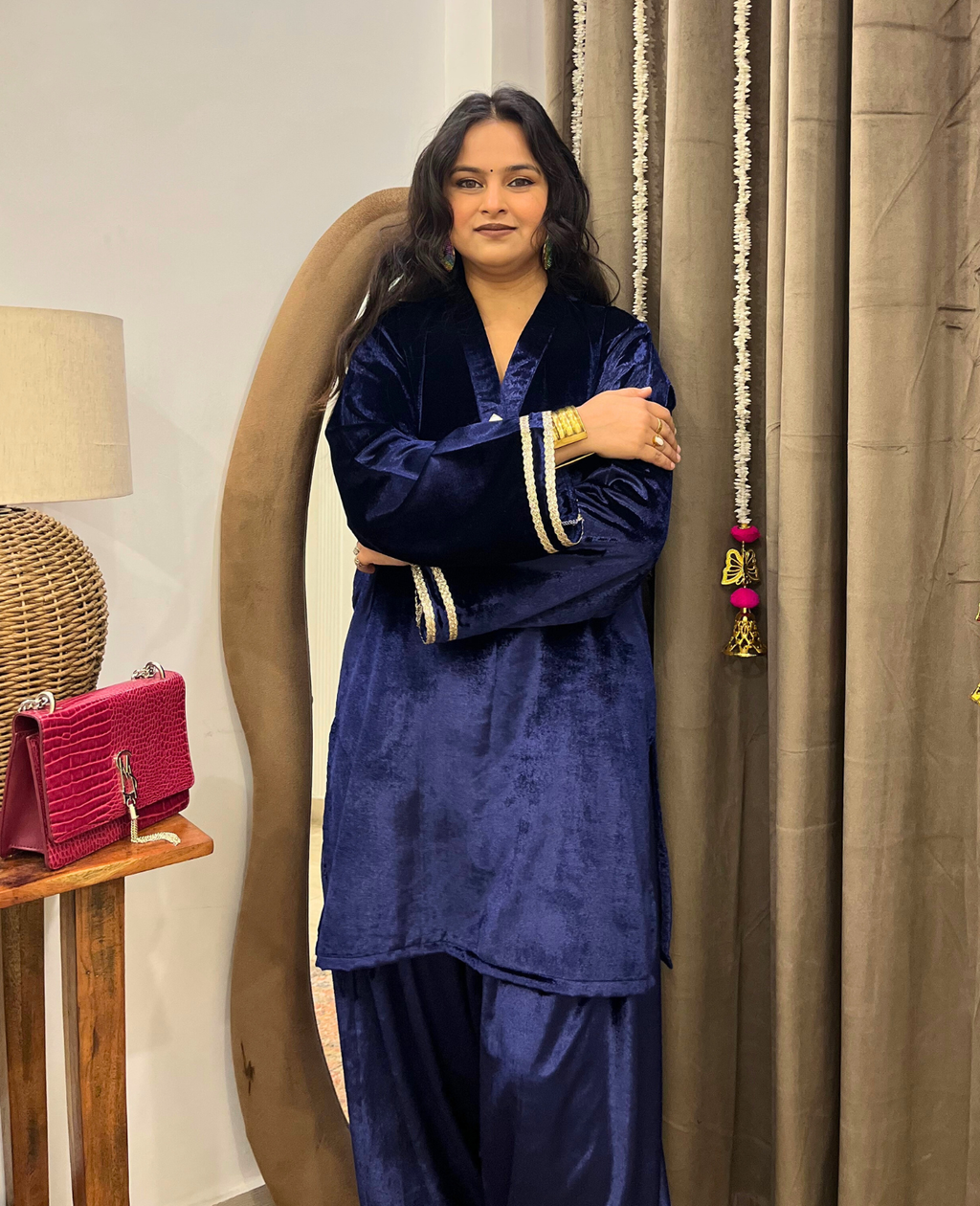 Deep Blue Velvet Farshi Salwar Suit Set