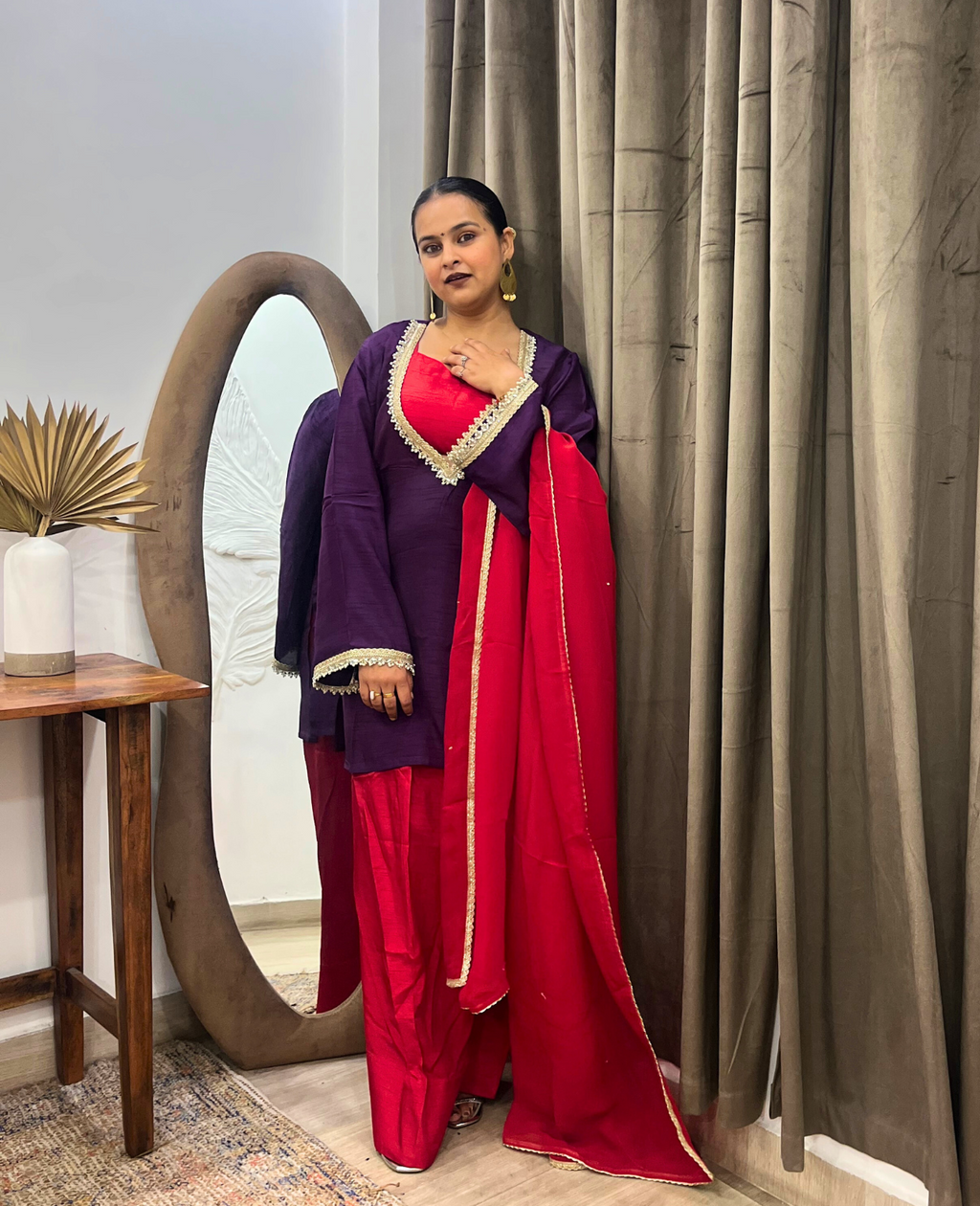 Aabroo Purple Red Farsh Kurta Set – 3 Piece Set