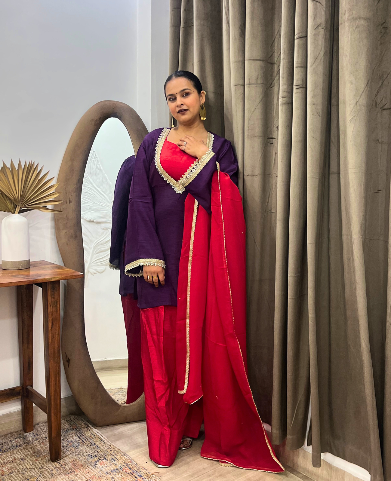 Aabroo Purple Red Farsh Kurta Set – 3 Piece Set