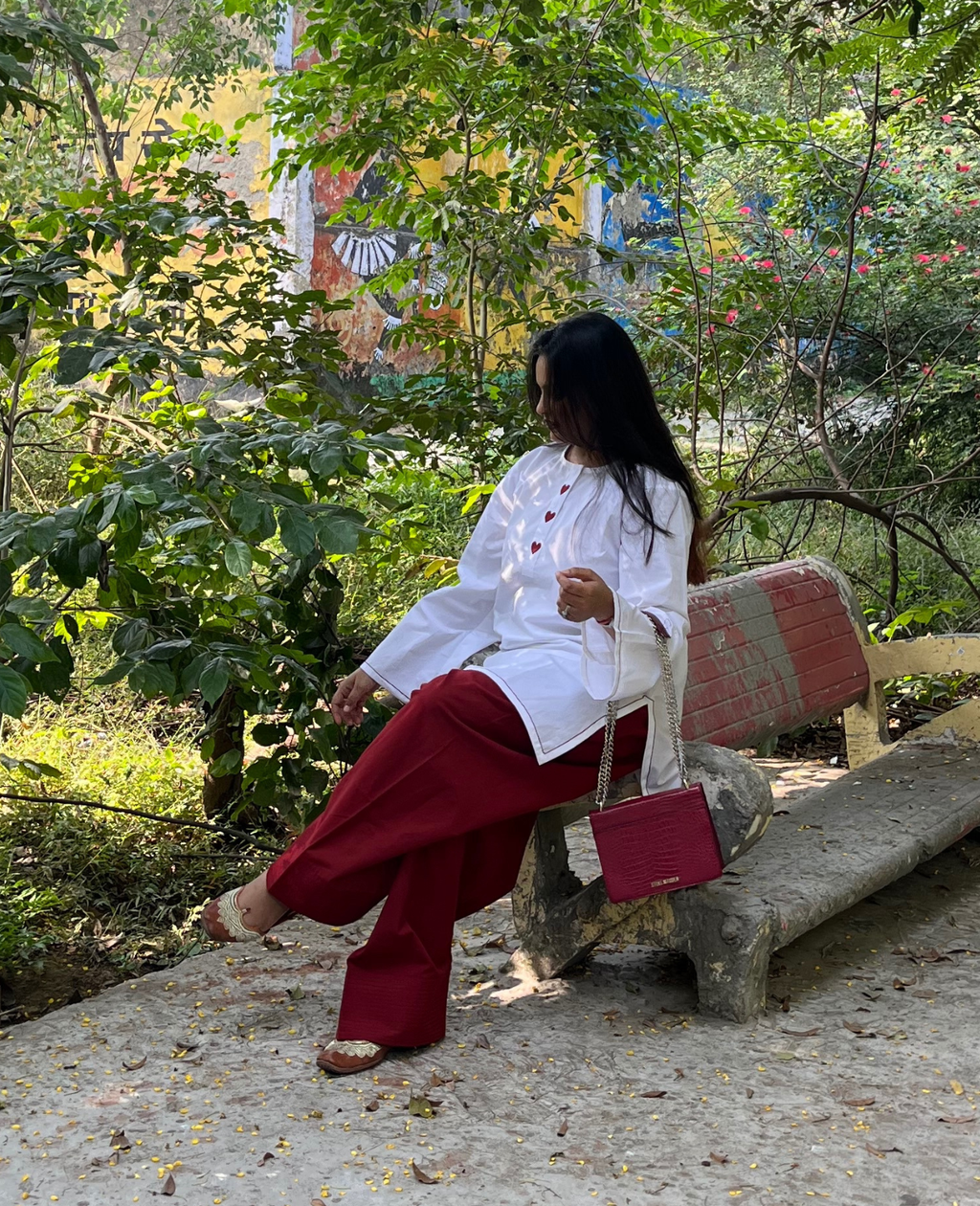 Lover Girl - White Everyday Kurta with Red Heart Yoke Detail