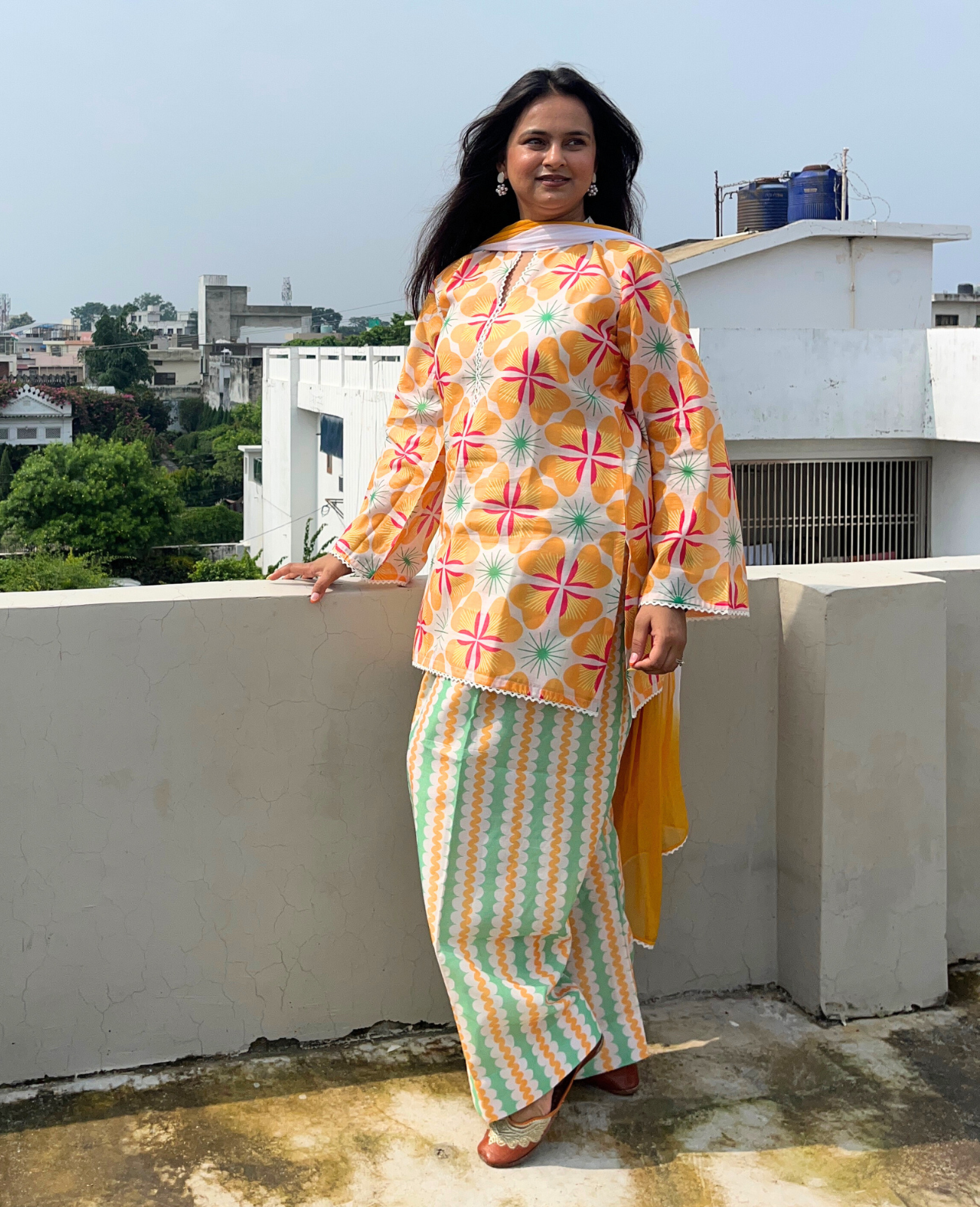 FIZA Modal Chanderi Kurta with Farshi Salwar and Dupatta - Set of 3