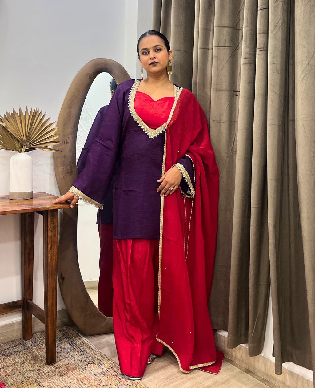 Aabroo Purple Red Farsh Kurta Set – 3 Piece Set