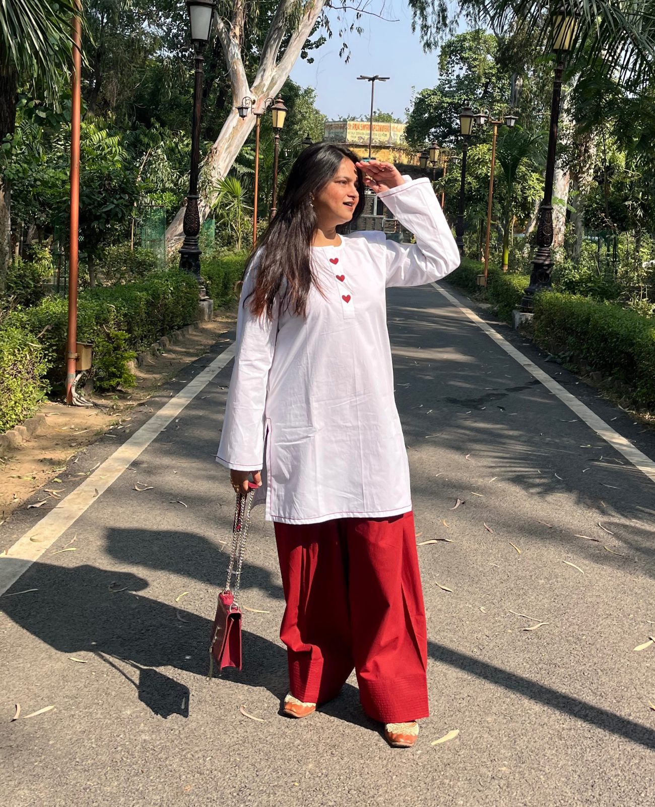 Lover Girl - White Everyday Kurta with Red Heart Yoke Detail