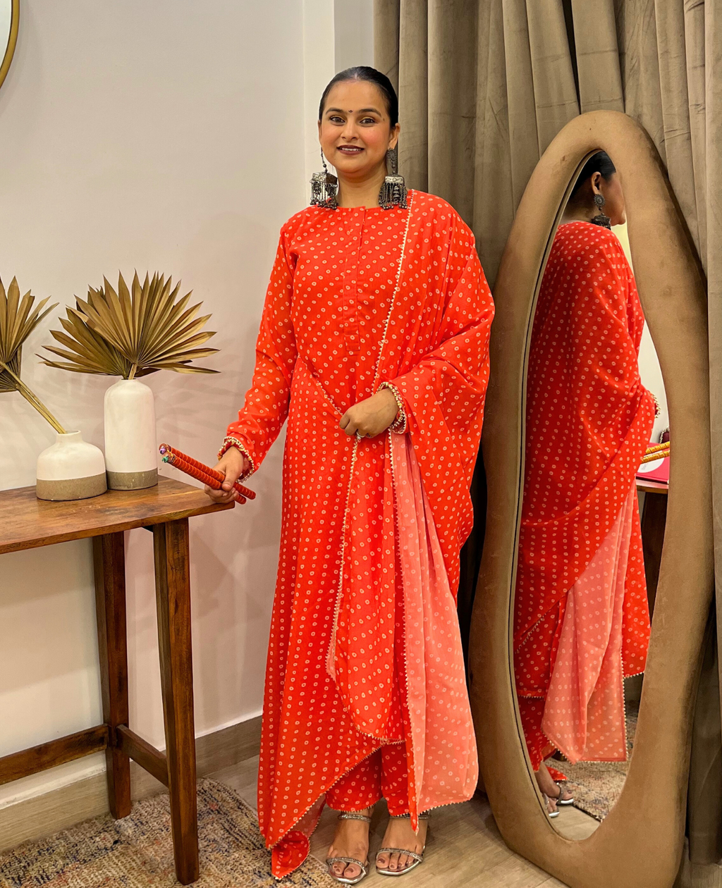 Orange Bandhani Breeze Georgette Straight Suit Set – 3 Piece Set