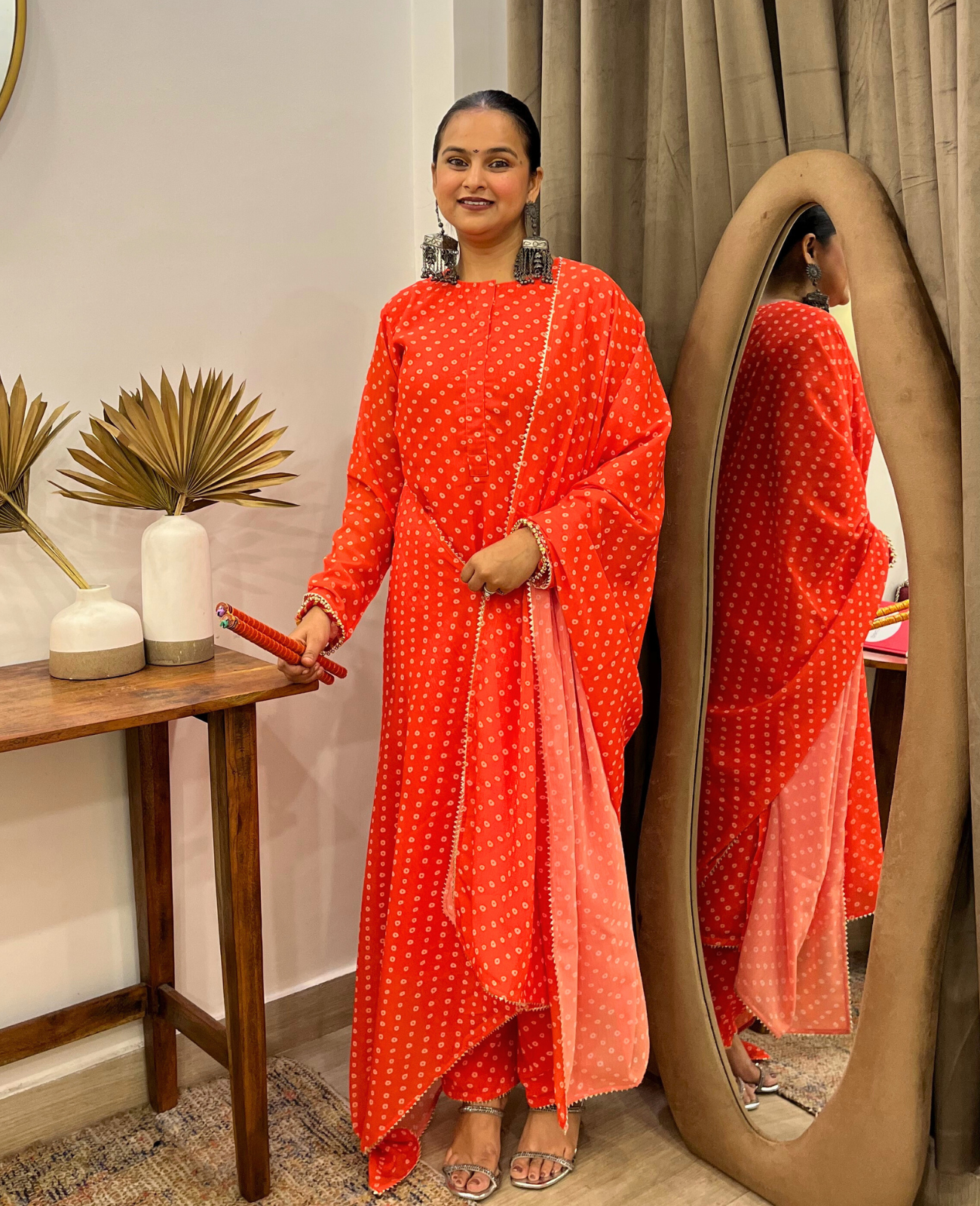 Orange Bandhani Breeze Georgette Straight Suit Set – 3 Piece Set