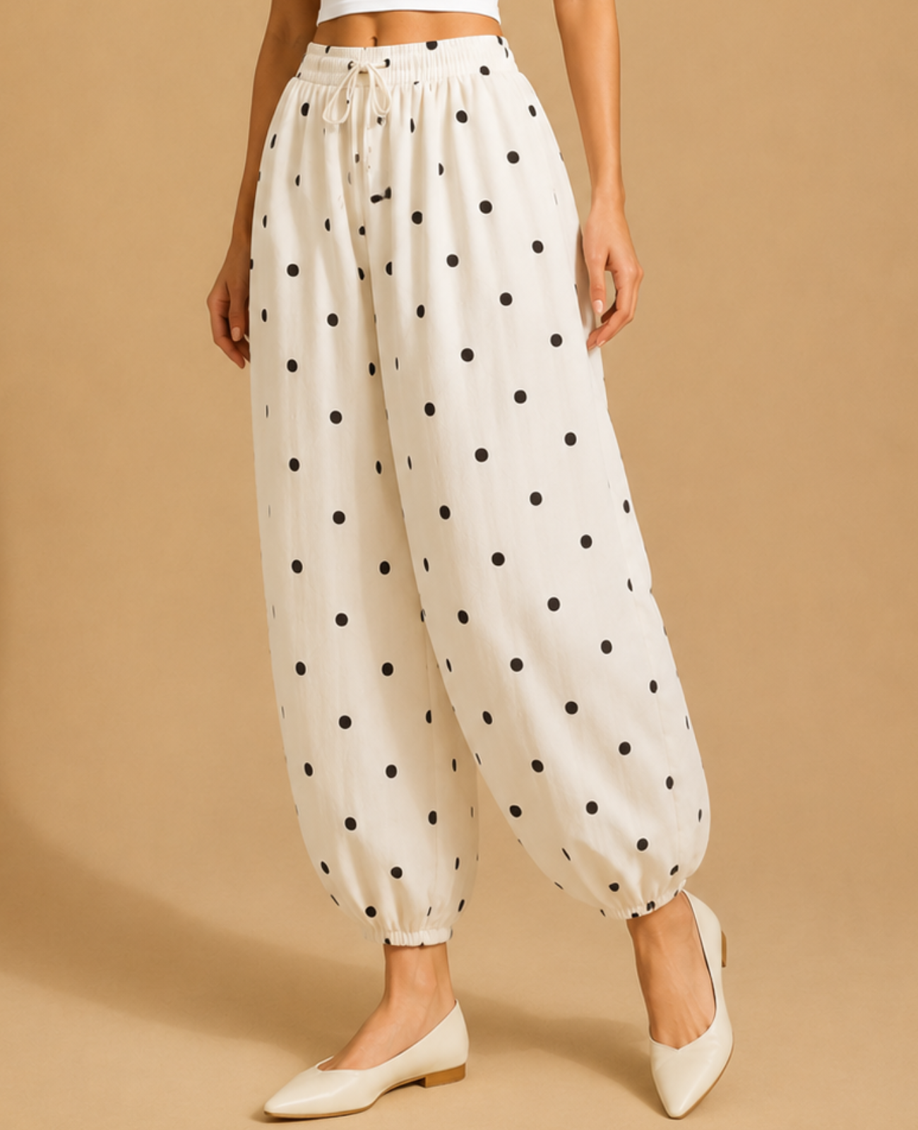 Pebble Black Polka On White Balloon Pants