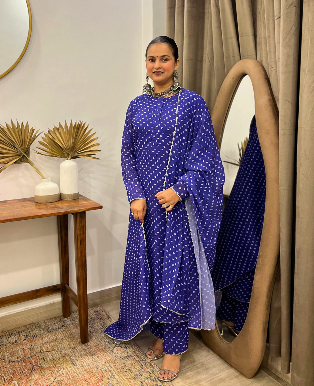 Violet Bandhani Breeze Georgette Straight Suit Set – 3 Piece Set