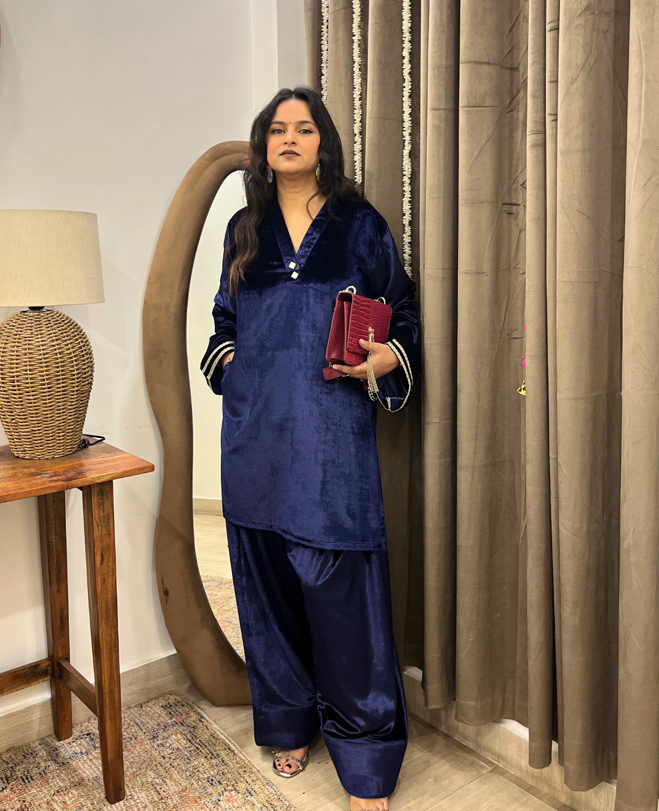 Deep Blue Velvet Farshi Salwar Suit Set