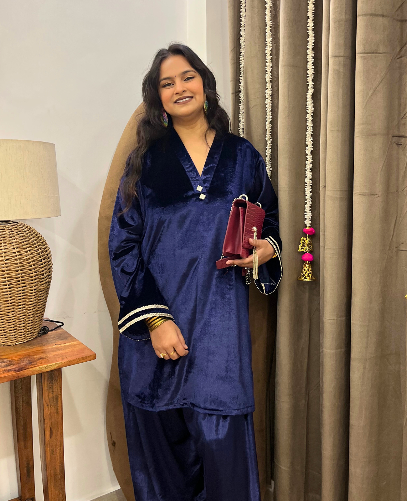 Deep Blue Velvet Farshi Salwar Suit Set