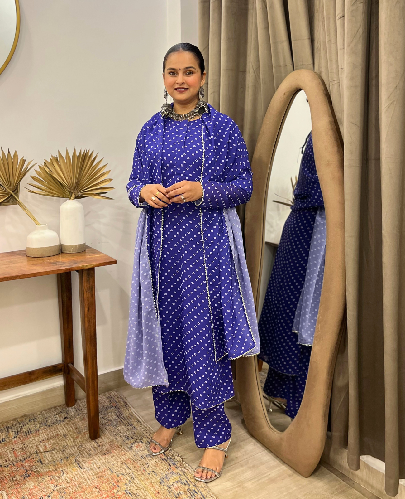 Violet Bandhani Breeze Georgette Straight Suit Set – 3 Piece Set