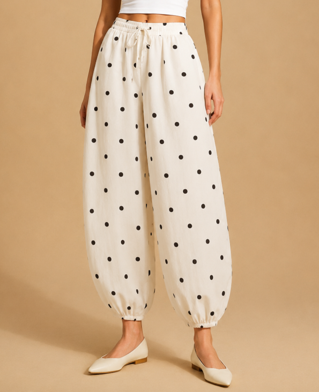 Pebble Black Polka On White Balloon Pants